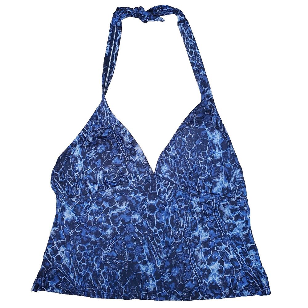 Jantzen Classics Blue Animal Print Halter Tie-Neck Tankini Swim Top Size 14